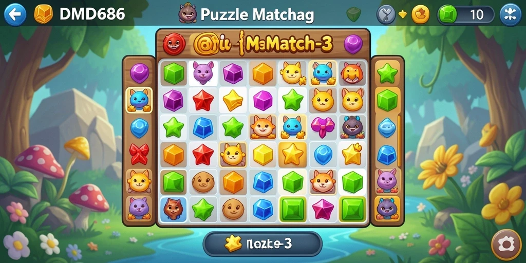 Tampilan menarik game Puzzle Match-3 DMD686 dengan berbagai blok warna-warni.