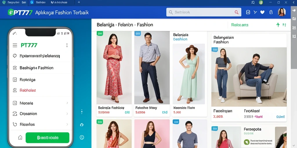 Antarmuka aplikasi PT777 menampilkan koleksi fashion terkini dan penawaran menarik.