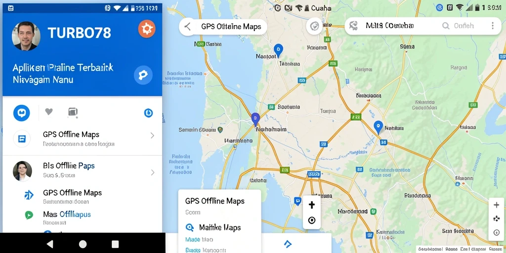 Tampilan antarmuka TURBO78 dengan fungsi GPS Offline Maps yang intuitif.