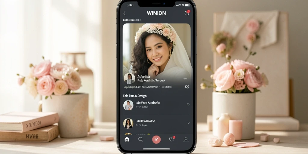 Tampilan antarmuka aplikasi WINIDN untuk edit foto aesthetic.